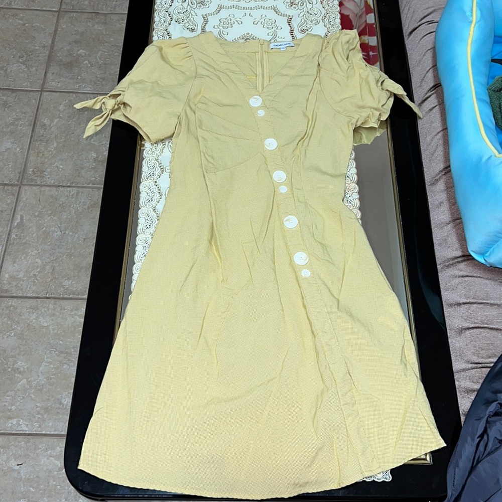 Cache Cache light green mini dress with puff sleeves